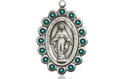 [2009EMSS] Sterling Silver Miraculous Medal with Emerald Swarovski stones