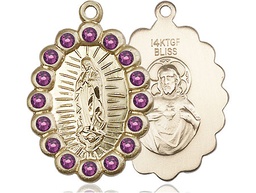 [2009FAMGF] 14kt Gold Filled Our Lady of Guadalupe Medal with Amethyst Swarovski stones