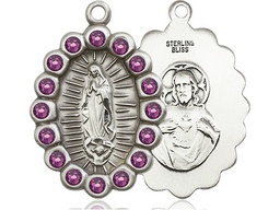 [2009FAMSS] Sterling Silver Our Lady of Guadalupe Medal with Amethyst Swarovski stones