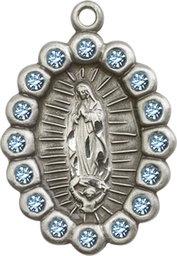 [2009FASS] Sterling Silver Our Lady of Guadalupe Medal with Aqua Swarovski stones