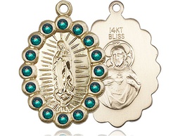 [2009FEMKT] 14kt Gold Our Lady of Guadalupe Medal with Emerald Swarovski stones