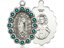[2009FEMSS] Sterling Silver Our Lady of Guadalupe Medal with Emerald Swarovski stones
