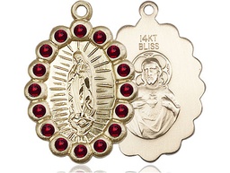 [2009FGTKT] 14kt Gold Our Lady of Guadalupe Medal with Garnet Swarovski stones