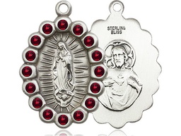 [2009FGTSS] Sterling Silver Our Lady of Guadalupe Medal with Garnet Swarovski stones