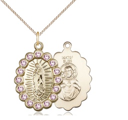 [2009FLAMGF/18GF] 14kt Gold Filled Our Lady of Guadalupe Pendant with LA Swarovski stones on a 18 inch Gold Filled Light Curb chain