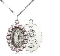 [2009FLAMSS/18SS] Sterling Silver Our Lady of Guadalupe Pendant with LA Swarovski stones on a 18 inch Sterling Silver Light Curb chain