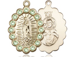 [2009FPDGF] 14kt Gold Filled Our Lady of Guadalupe Medal with Peridot Swarovski stones