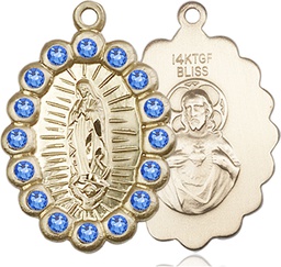 [2009FSAGF] 14kt Gold Filled Our Lady of Guadalupe Medal with Sapphire Swarovski stones