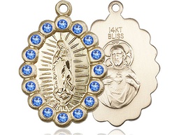 [2009FSAKT] 14kt Gold Our Lady of Guadalupe Medal with Sapphire Swarovski stones