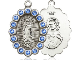 [2009FSASS] Sterling Silver Our Lady of Guadalupe Medal with Sapphire Swarovski stones