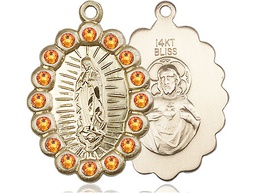 [2009FTPKT] 14kt Gold Our Lady of Guadalupe Medal with Topaz Swarovski stones