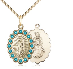 [2009FZCGF/18G] 14kt Gold Filled Our Lady of Guadalupe Pendant with Zircon Swarovski stones on a 18 inch Gold Plate Light Curb chain