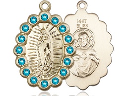 [2009FZCKT] 14kt Gold Our Lady of Guadalupe Medal with Zircon Swarovski stones