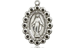 [2009JTSS] Sterling Silver Miraculous Medal with Jet Swarovski stones