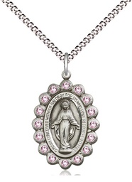 [2009LAMSS/18S] Sterling Silver Miraculous Pendant with LA Swarovski stones on a 18 inch Light Rhodium Light Curb chain
