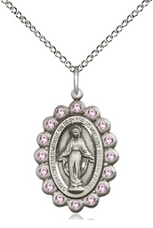 [2009LAMSS/18SS] Sterling Silver Miraculous Pendant with LA Swarovski stones on a 18 inch Sterling Silver Light Curb chain