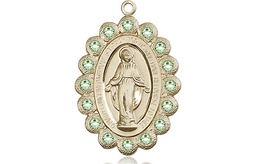 [2009PDGF] 14kt Gold Filled Miraculous Medal with Peridot Swarovski stones