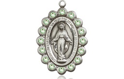 [2009PDSS] Sterling Silver Miraculous Medal with Peridot Swarovski stones