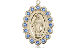 [2009SAGF] 14kt Gold Filled Miraculous Medal with Sapphire Swarovski stones