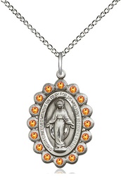 [2009TPSS/18SS] Sterling Silver Miraculous Pendant with Topaz Swarovski stones on a 18 inch Sterling Silver Light Curb chain
