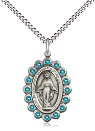 [2009ZCSS/18S] Sterling Silver Miraculous Pendant with Zircon Swarovski stones on a 18 inch Light Rhodium Light Curb chain