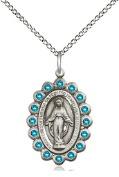 [2009ZCSS/18SS] Sterling Silver Miraculous Pendant with Zircon Swarovski stones on a 18 inch Sterling Silver Light Curb chain