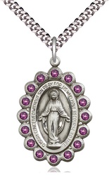 [2010AMSS/24S] Sterling Silver Miraculous Pendant on a 24 inch Light Rhodium Heavy Curb chain
