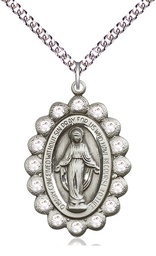 [2010CSS/24SS] Sterling Silver Miraculous Pendant on a 24 inch Sterling Silver Heavy Curb chain