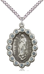 [2010FASS/24SS] Sterling Silver Our Lady of Guadalupe Pendant on a 24 inch Sterling Silver Heavy Curb chain
