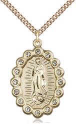 [2010FCGF/24GF] 14kt Gold Filled Our Lady of Guadalupe Pendant on a 24 inch Gold Filled Heavy Curb chain