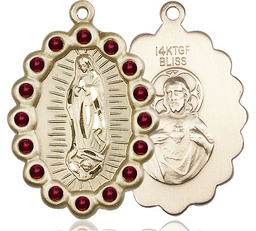 [2010FGTGF] 14kt Gold Filled Our Lady of Guadalupe Medal with Garnet Swarovski stones