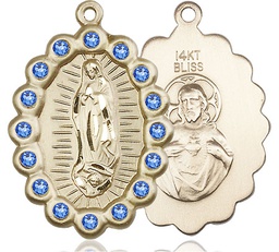 [2010FSAKT] 14kt Gold Our Lady of Guadalupe Medal with Sapphire Swarovski stones