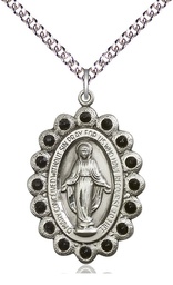 [2010JTSS/24SS] Sterling Silver Miraculous Pendant on a 24 inch Sterling Silver Heavy Curb chain