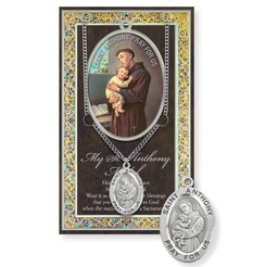 [HI-950-300] Saint Anthony Genuine Pewter Medal on a 24" Chain with Biography and Picture Folder 