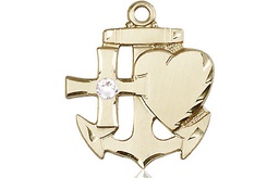 [6045KT-STN4] 14kt Gold Faith, Hope &amp; Charity Medal with a 3mm Crystal Swarovski stone