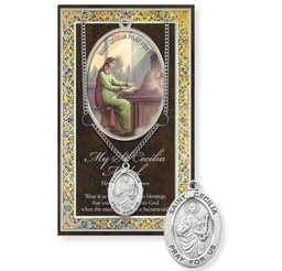[HI-950-420] Saint Cecilia Pewter Medal on a 18" Chain w/Biography and Picture Folder