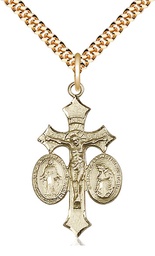 [6055GF/24G] 14kt Gold Filled Jesus, Mary, Our Lady of La Salette Pendant on a 24 inch Gold Plate Heavy Curb chain