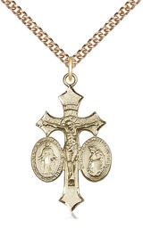 [6055GF/24GF] 14kt Gold Filled Jesus, Mary, Our Lady of La Salette Pendant on a 24 inch Gold Filled Heavy Curb chain
