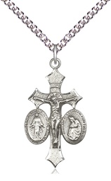 [6055SS/24SS] Sterling Silver Jesus, Mary, Our Lady of La Salette Pendant on a 24 inch Sterling Silver Heavy Curb chain