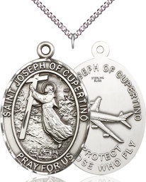[6057SS/24SS] Sterling Silver Saint Joseph of Cupertino Pendant on a 24 inch Sterling Silver Heavy Curb chain