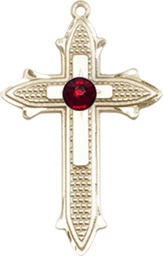 [6058GF-STN1] 14kt Gold Filled Cross on Cross Medal with a 3mm Garnet Swarovski stone