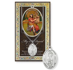[HI-950-433] St. David Genuine Pewter Medal on a 24" Chain with Biography and Picture Folder
