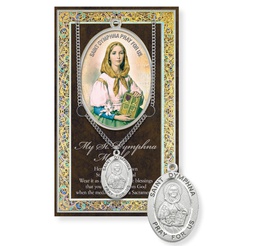 [HI-950-434] St. Dymphna Genuine Pewter Medal on a 24" Chain with Biography and Picture Folder