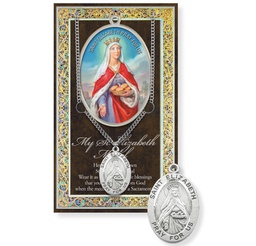 [HI-950-438] St. Elizabeth Pewter Medal on 24" Chain w/Biography and Picture Folder