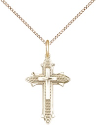 [6058GF/18GF] 14kt Gold Filled Cross on Cross Pendant on a 18 inch Gold Filled Light Curb chain