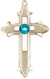 [6058KT-STN12] 14kt Gold Cross on Cross Medal with a 3mm Zircon Swarovski stone