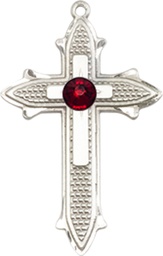 [6058SS-STN1] Sterling Silver Cross on Cross Medal with a 3mm Garnet Swarovski stone