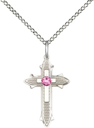 [6058SS-STN10/18SS] Sterling Silver Cross on Cross Pendant with a 3mm Rose Swarovski stone on a 18 inch Sterling Silver Light Curb chain