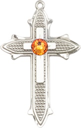 [6058SS-STN11] Sterling Silver Cross on Cross Medal with a 3mm Topaz Swarovski stone
