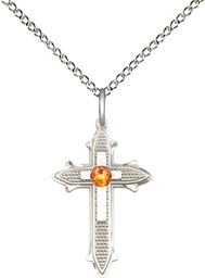 [6058SS-STN11/18SS] Sterling Silver Cross on Cross Pendant with a 3mm Topaz Swarovski stone on a 18 inch Sterling Silver Light Curb chain